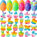 JOYIN 24 Pcs Prefilled Easter Egg with Mini Pop Fidget Bubble Keychain for Kids, Fidget Sensory Stress Relief Toy for Basket Stuffers, Easter Egg Hunt, Party Favors