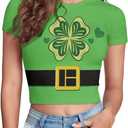 St Patricks Day Shirt Women Costume Green Shamrock Print St. Patrick's Day Tops Outfits Tee Tops Cropped Baby Te (Green, M)
