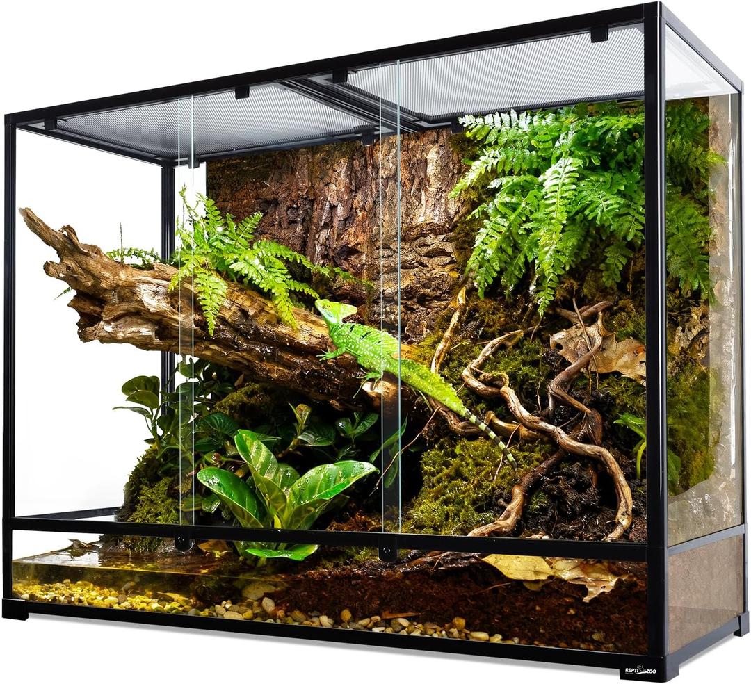 REPTI ZOO Large Glass Reptile Tank 48"x18"x36", 130 Gallon Vertical Reptile Terrarium with Front Opening Door & Ventilated Mesh, Paludarium Tank for Chameleon lizard Frogs Arboreal Reptiles Amphibians