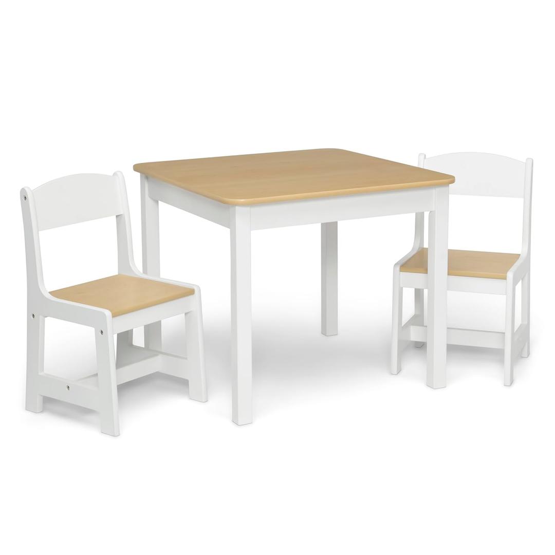 Delta Children MySize Kids Wood Table and Chair Set (2 Chairs Included) - Ideal for Arts & Crafts, Snack Time, Homeschooling, Homework & More, Bianca White/Natural