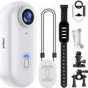4K Mini WIFI Action Camera 128GB Thumb POV Portable Body Cam Wearable Video Recorder with IPX7 Waterproof Camcorder, Helmet Mount, Magnetic,Pocket Sport DV for Bike Cycling, Pet, Vlogging(White)
