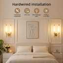 Alabaster Wall Sconce Light LED 3000K Modern Brass Wall Sconces with Natural Stone Shade, Indoor Wall Lights for Bathroom, Bedroom, Hallway (Double Head), 12 inches x 12 inches x 19 inches