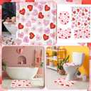4Pcs Valentines Shower Curtain Set for Bathroom, Pink Red Heart Valentines Bathroom Sets Sweet Heart Decor Set with 12 Hooks Include Non Slip Rugs, Toilet Lid Cover, Bath Mat, Shower Curtain