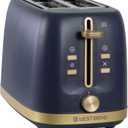 West Bend Timeless 2-Slice Toaster with 7 Browning Levels, Bagel/Waffle/Defrost Settings, High-Lift Lever, Anti-Jam, Easy-Clean Crumb Tray, 2-Slice, Blue/Gold