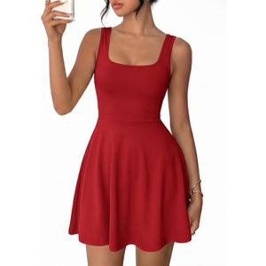 MASCOMODA Womens Sleeveless Mini Dress Summer 2026 Square Neck A Line Fit and Flared Cute Tank Top Short Dresses with Pockets XL