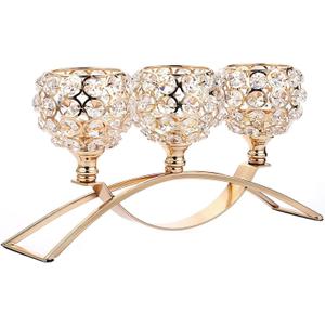 Crystal Candle Holders 3 Wick Gold Centerpiece Table Decorations for Dining Room Living Room Bling Votive Tealight Candle Holder Coffee Dining Table Centerpiece Decor Christmas Decorations