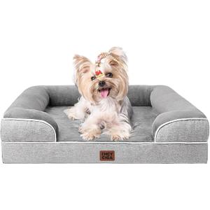 EHEYCIGA Orthopedic Dog Bed for Small Dogs, Waterproof Memory Foam Small Pet Beds with Sides, Non-Slip Bottom and Egg-Crate Foam Medium Dog Couch Bed with Washable Removable Cover, Grey (24.0"L x 18.0"W x 6.0"Th)