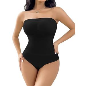 SheBuddy Women's Strapless Shapewear Bodysuit Tummy Control Seamless Sculpted Body Shaper with Removable Straps L