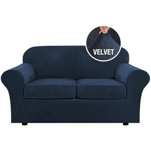H.VERSAILTEX Real Velvet Plush 1 Piece Stretch Sofa Covers Couch Covers for 1Cushion Couch Loveseat Covers Width Up to 72 Inch Feature Thick Soft Stay in Place (Medium Sofa, Navy)