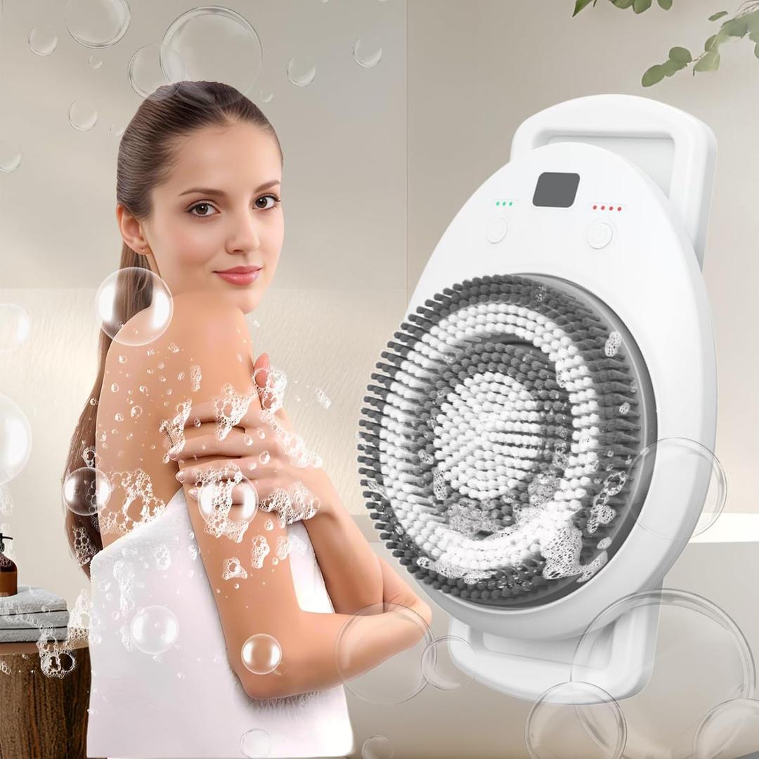 Wall Mounted Electric Back Scrubber With Spin Head for Shower - Body Brush for Deep Cleansing, Exfoliating and Massaging - Dry Brushing Bath Brush (8.6x13.7in-1 Large brush)