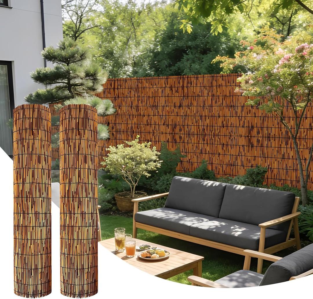 4FT X 10FT Natural Reed Fence, 2Pack Bamboo Privacy Fencing 4ft High Decorative Reed Screen for Outdoor Patio Balcony Garden Backyard 4FT (Height) X 10FT(Length)
