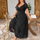 EYWOL Women's Plus Size Formal Dress Lace Chiffon Maxi Dress,Open Back Cocktail Dress for Wedding Guest,Party,Gala Events (Black, M)