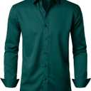 EMITOP Men's Stretch Wrinkle Free Dress Shirts Formal Wedding Prom Long Sleeve Button Down Shirt Emerald Green M