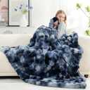 Cozy Bliss Faux Fur Throw Blanket for Couch, Fuzzy Soft Plush Thick Bubble Blanket for Sofa Bedroom Living Room, 60 * 80 Inches Tie-dye Blue