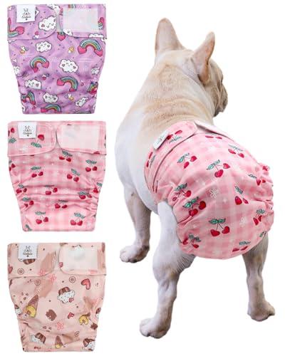 CuteBone Washable Dog Diapers Female No Tail Hole 3 Pack Reusable Doggie Period Training Pants for Docked-Tail Frenchie French Bulldog Boston Terrier Without Tail WWD29S Small