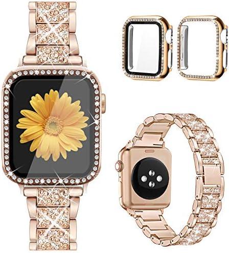 Mesime Compatible for Apple Watch Band with Screen Protector Case, Jewelry Replacement Bands 46mm 45mm 44mm 42mm 41mm 40 mm 38mm 2 Pack Protective Cover for iWatch Series 11/10/9/8/7/6/5/4/3/2/1/SE Women Mesime Compatible for Apple Watch Band with Screen Protector Case, Jewelry Replacement Bands 46mm 45mm 44mm 42mm 41mm 40 mm 38mm 2 Pack Protective Cover for iWatch Series 11/10/9/8/7/6/5/4/3/2/1/SE Women