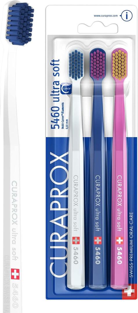Curaprox CS 5460 Ultra-Soft Toothbrush Adult Tooth and Gum Care | Super Soft Curen Bristles for Gentle Cleaning | Blue-Pink, Single Pack