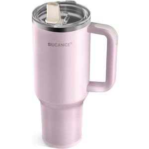40 Oz Insulated Tumbler with Flip Straw Lid - 100% Leakproof, 100% Clean, Vacuum insulated Stainless Steel | BPA-Free, Handle & Cupholder Compatible - 24H Cold, Travel/Gym/Office (Pink Sand)