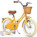Glerc Little Molly 12-20 Inch Kids Retro Cruiser Bike for 2-13 Year Old with Wicker Basket & Training Wheels/Kickstand, Multiple Colors, 16 inch