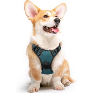 Eagloo Dog Harness Medium Sized Dog, No Pull Service Vest with Reflective Strips and Control Handle, Adjustable and Comfortable for Easy Walking, No Choke Pet Harness with 2 Metal Rings, Dark Green, M