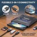 7-in-1 External Blu-ray Drive USB 3.0 & Type-C Portable BD/DVD/CD Burner Writer Reader with 3 USB Ports Hub & SD/TF Card Reader 6X Blu-ray Optical Drive for Laptop Desktop