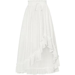 Scarlet Darkness Renaissance Midi Skirt Asymmetrical Ruffle Summer Flowy Skirts, Large, White