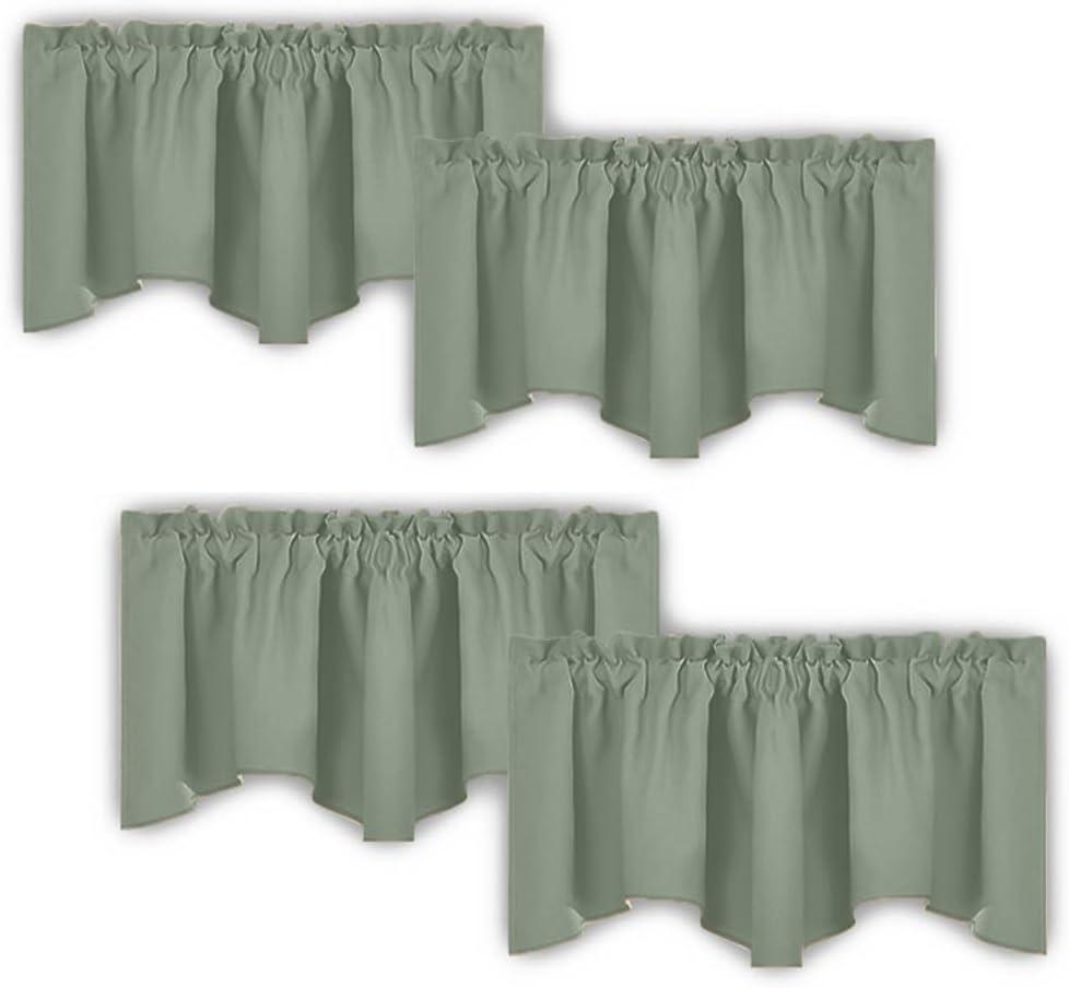 NICETOWN Scalloped Window Valance for Bedroom, Blackout Valance Curtains for Living Room, Kitchen Curtains Valances for Small Window (52x18 Inch, Sage Green, 4 Panels)