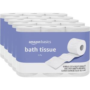 Amazon Basics 2-Ply Toilet Paper, 30 Rolls = 120 Regular Rolls, 350 Sheets, (Pack of 30), Unscented (350 sheet (Pack of 30))