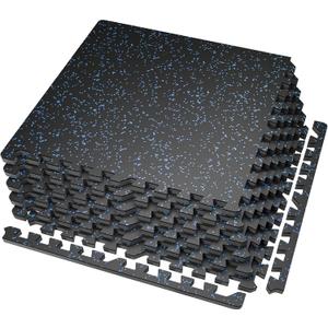 SUPERJARE 0.56'' Thick 6 Pcs 24 Sq Ft Rubber Top Exercise Equipment Mats, High Density EVA Foam Mats with Rubber Top, Interlocking Gym Flooring for Home Gym, Protective Workout Mat, Black/Blue