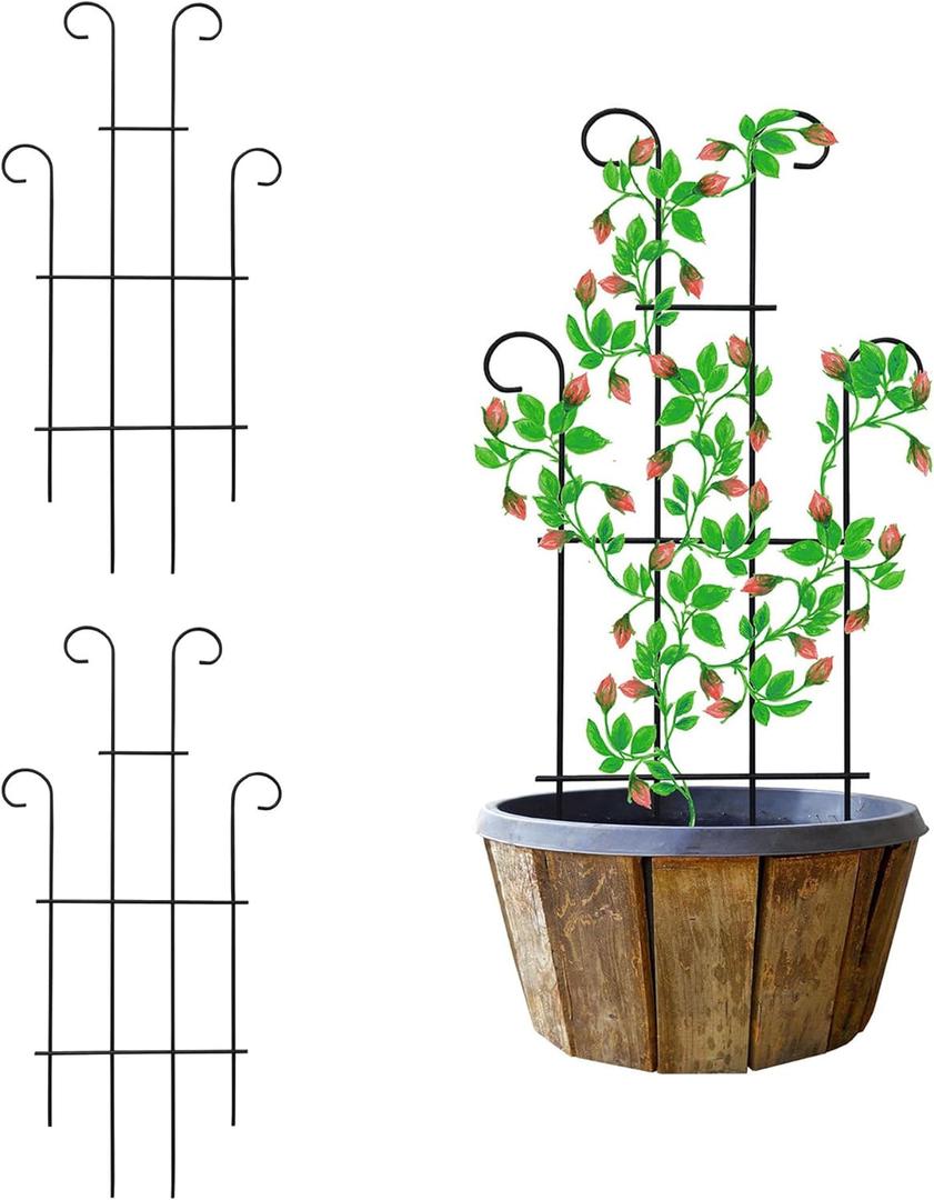 2 Pack Black Coated Wave Pot Trellis Panel 31'' Plant Stakes for Climbing Plants Outdoor Roses Vines Flower Vegetable Supports