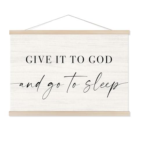 CANRONG Give It to God and Go to Sleep Sign Poster Hanger Frame, Christian Wall Hanging Decor Art Framed for Bedroom, Inspirational Bible Verses Wall Poster Prints, 12x16 Inch