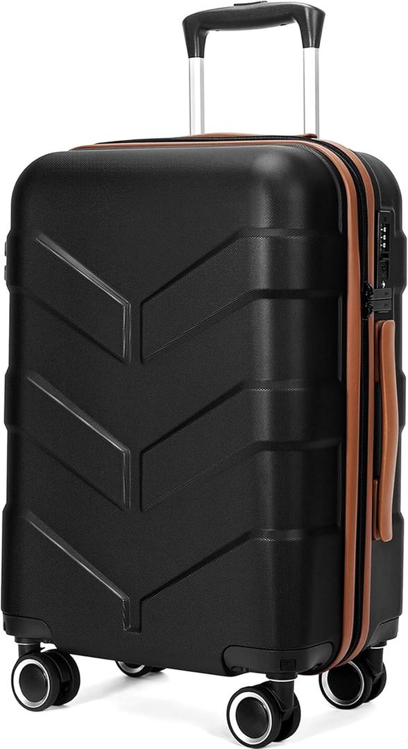 Hardside Carry On Luggage 22x14x9 Airline Approved with Spinner Wheels, 20-inch Carry-On Suitcase for Men & Women, Black (20in, Style1 Black)