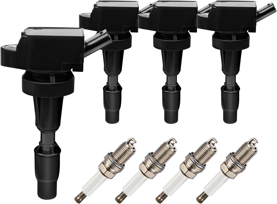 OEM Ignition Coil Pack UF817 27301-2B120 and Spark Plugs (Set of 4) Compatible with Hyundai Elantra 2017-2019 Sonata 2015-2019 Tucson 2016-2018 Kia Forte 2019-2020, For GN10910 49138 C938