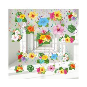 Outus 30 Pieces Hawaiian Luau Birthday Party Hanging Swirl Decorations, Flower Tropical Palm Flamingo Sign Foil Ceiling Decor for Floral Tropical Party Summer Beach Pool Tiki Supplies(Flower)