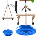 KINSPORY Disc Swing for Kids, Swing Set Accessories, 7FT Height Adjustable Gym Monkey Bars, Hanging Tree Seat for Backyard, Outdoor Play Equipment  Blue