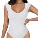 REORIA Butsmooth® Women's Trendy Sexy Casual V Neck Double Lined Sleeveless Slimming Going Out Tank Top Bodysuits , Size Medium