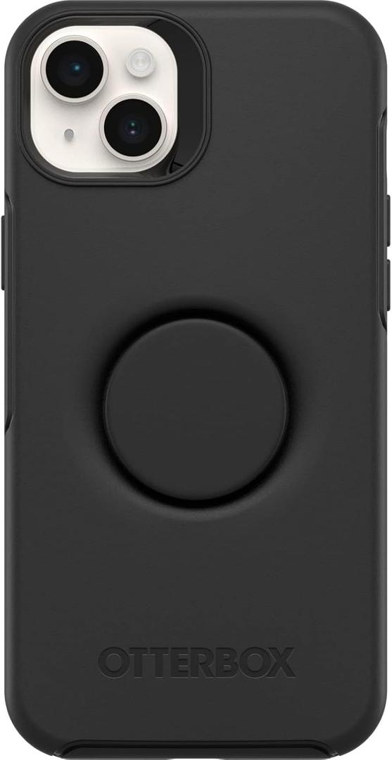 OtterBox iPhone 15 Plus and iPhone 14 Plus Otter + Pop Symmetry Series Case - Black, Integrated PopSockets PopGrip, Slim, Pocket-Friendly, Raised Edges Protect Camera & Screen