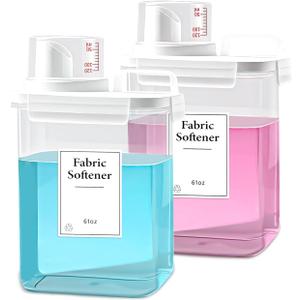 2 Pack Laundry Detergent Dispenser, 61oz Detergent Dispenser, Refluxable Laundry Detergent Container, Plastic Liquid Laundry Detergent Dispenser for Laundry Room Organization with 6 Labels