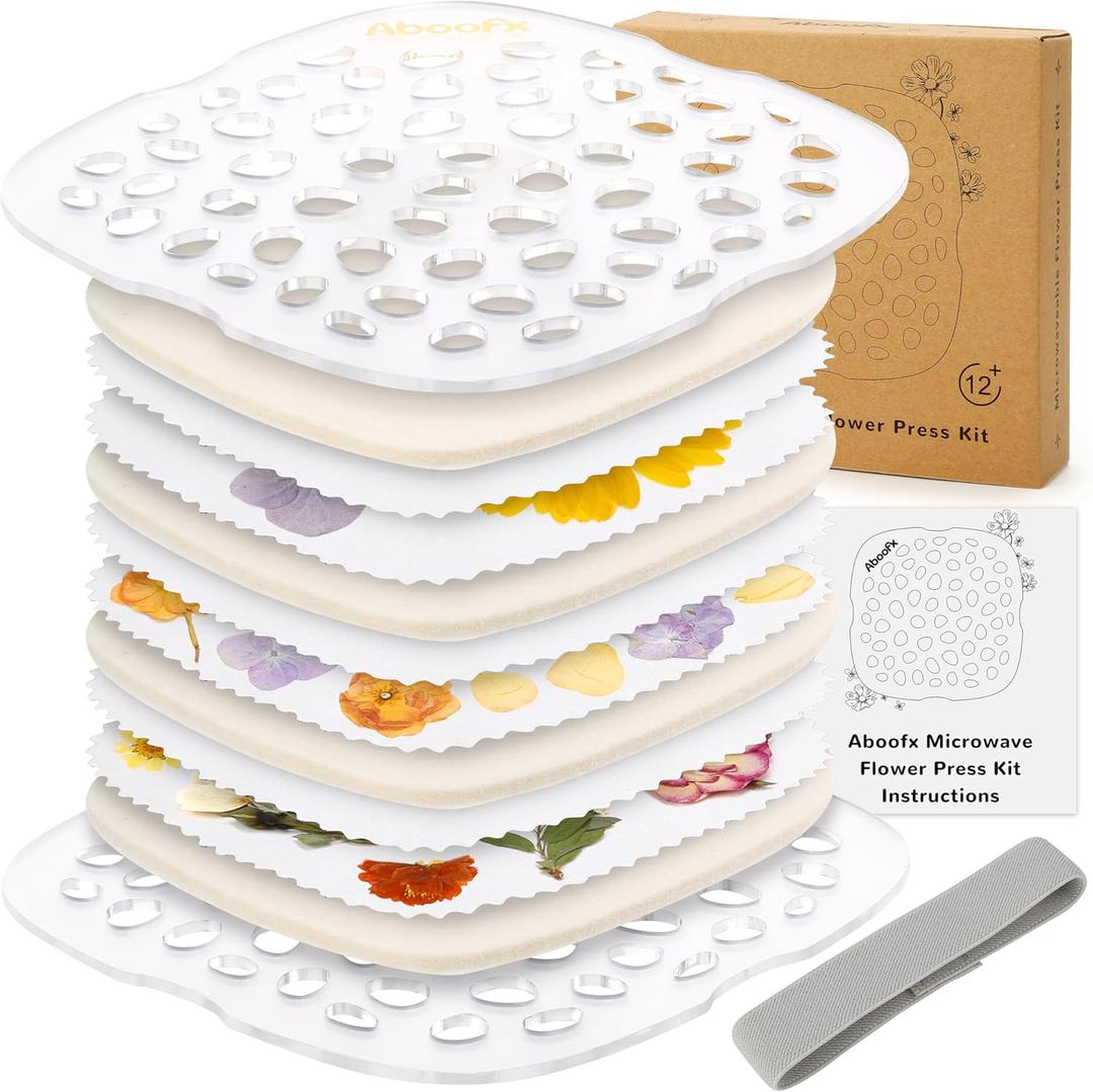 Aboofx Microwave Flower Press 6.3" 3 Layers Fast Drying Pressed Flower Art Kit with Washable Cloth Vibrant Color Rentention Resuable Flowers Preservation Kit for DIY Flowers Art Gift for Nature Lover