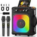 HWWR Karaoke Machine, Portable Bluetooth 5.3 Speaker with 2 Wireless 0 Delay Microphones, PA System with Echo Adjustment, Supports TWS/TF Card/USB/AUX/TV for Home Party, Backyard BBQ Studio Subwoofers (Black)