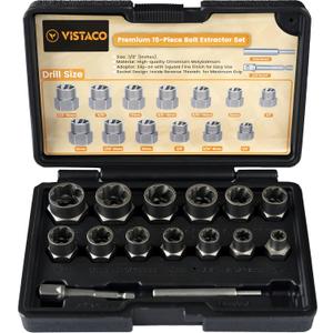 Bolt Extractor Kit 15 Pieces Heavy Duty Tool with 3/8 Inch Adapter, Easy Out Bolt Extractor Set & Lug Nut Remover for Rusted, Frozen, Corroded, Rounded, Damaged Nut Screws & Bolts.