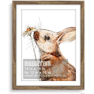 Rustic Walnut 14x18 Frame - Single Frame, 14 x 18 Poster Frame with Mat for 12x16, Picture Frames for Artwork, Puzzles, Photos and Movie Posters, Perfect Christmas Frame