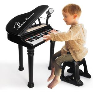 Love&Mini Piano Keyboard Toy for Kids - 31 Keys Toddlers Black Piano Toy with Microphone and Stool for Kids Age 3+ Years Old Girls Boys Birthday Gift