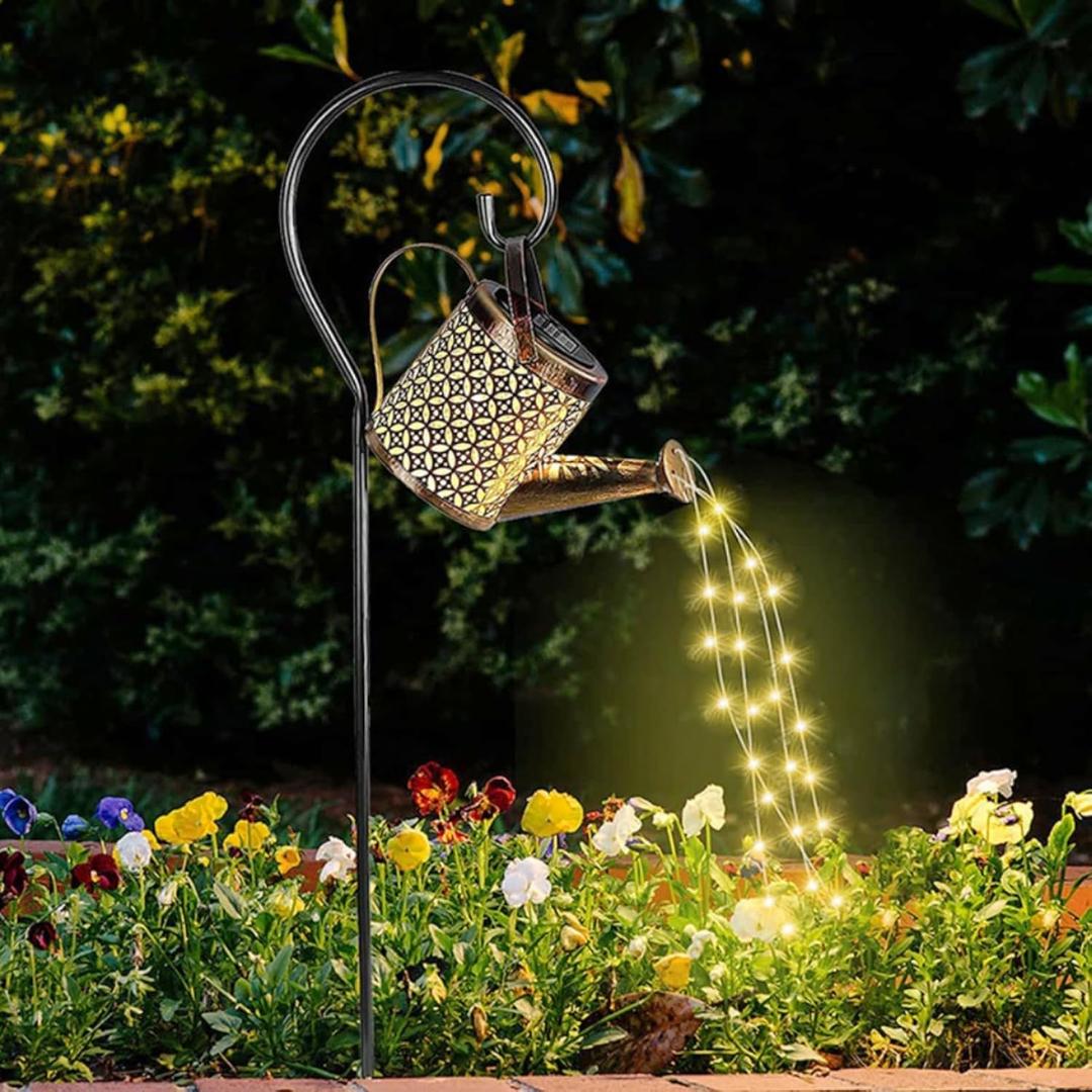 Watering Can with Lights, Solar Lights for Outdoor Garden Art Decor Hanging Solar Lanterns, Metal Waterproof for Walkway Yard Pathway Patio Table