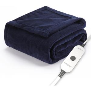 Sunbeam Electric Throw Royal Luxe Microplush Heated Blanket, 4 Heat Settings, 4-Hour Auto Shut-Off, Fast Heating, Warm and Cozy, Admiral Blue Color, 50" x 60", Midnight Blue
