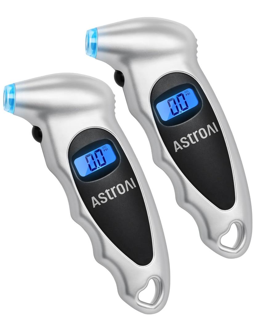 AstroAI Tire Pressure Gauge Digital 0-150PSI (Accurate in 0.1 Increments), 4 Units Stocking Stuffers for Car Truck Bicycle with Backlight LCD and Presta Valve Adaptor, Sliver (1 Pack)