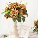Ling's moment Fall Artificial Flowers 25Pcs Shimmer Gold Roses w/Stems,3" Real Touch DIY Foam Floral for Wedding Bouquet/Centerpieces, Outdoors Party Backdrop, Room/Table, and Garden/Pot Decorations