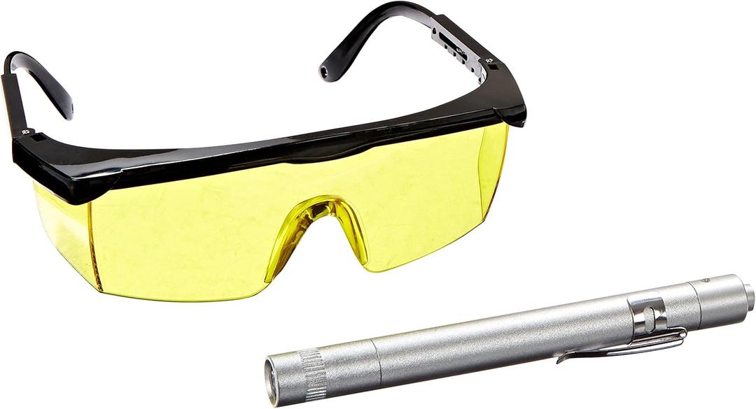 A/C Pro Certified A/C Pro Car Air Conditioner Stop Leak Detector Kit, Leak Detection Kit Detects O Ring and Hose Leaks, Includes Protective Glasses and Pen Light