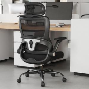 Ergonomic Office Chair, Mesh Computer Desk Chair with 4D flip-up Armrests, 3D Adjustable Headrest, 2D Adjustable Backrest, 90-135 Tilt Angle with Locking Function, 360 Rotation, Black