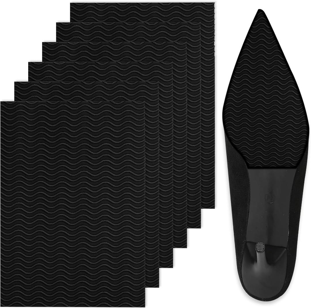 6 Pack Shoe Sole Protector - Self-Adhesive Anti-Slip Grips for High Heels & Boots | Shoes Non-Slip Bottom Covers for Women (6 x 4inches, Black)